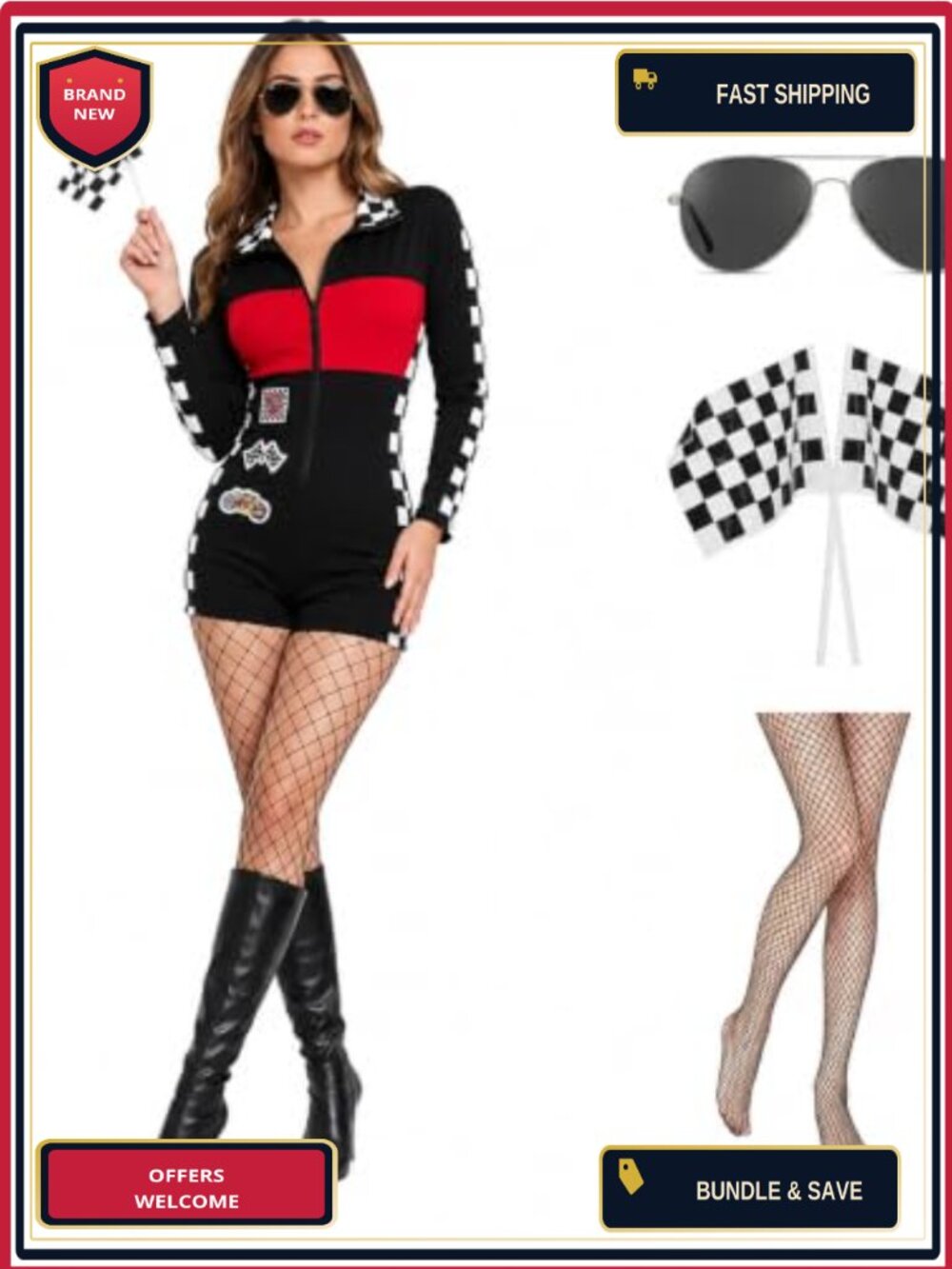 Womens Race Car Driver Costume Jumpsuit Halloween Cosplay
